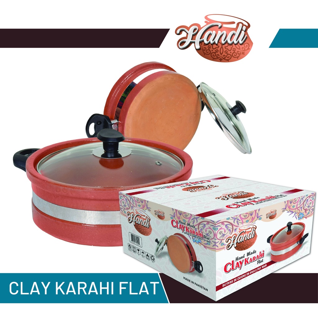 HANDI UT CLAY KARAHI FLAT GLASS LID FIX HANDLE