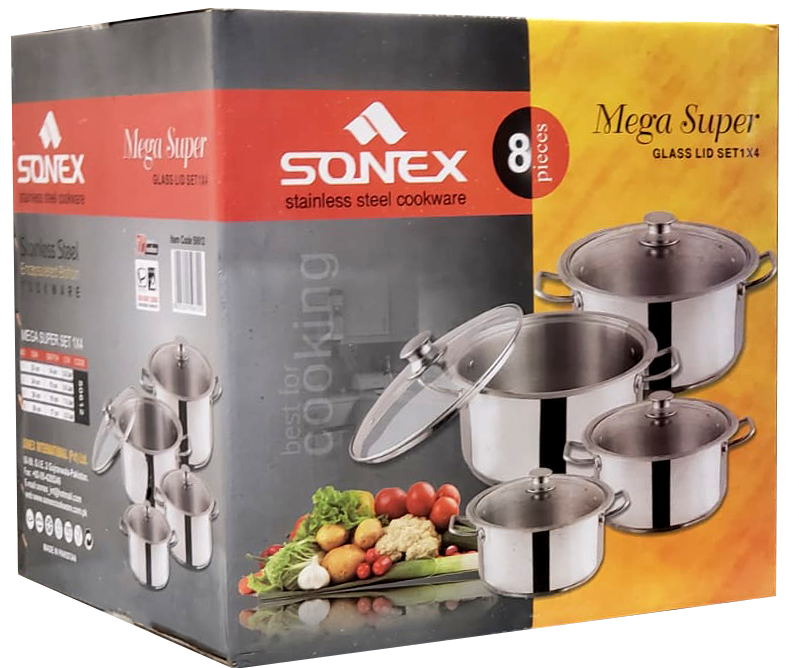 SONEX MEGA SUPER GLASS LID STAINLESS STEEL SET 1-4