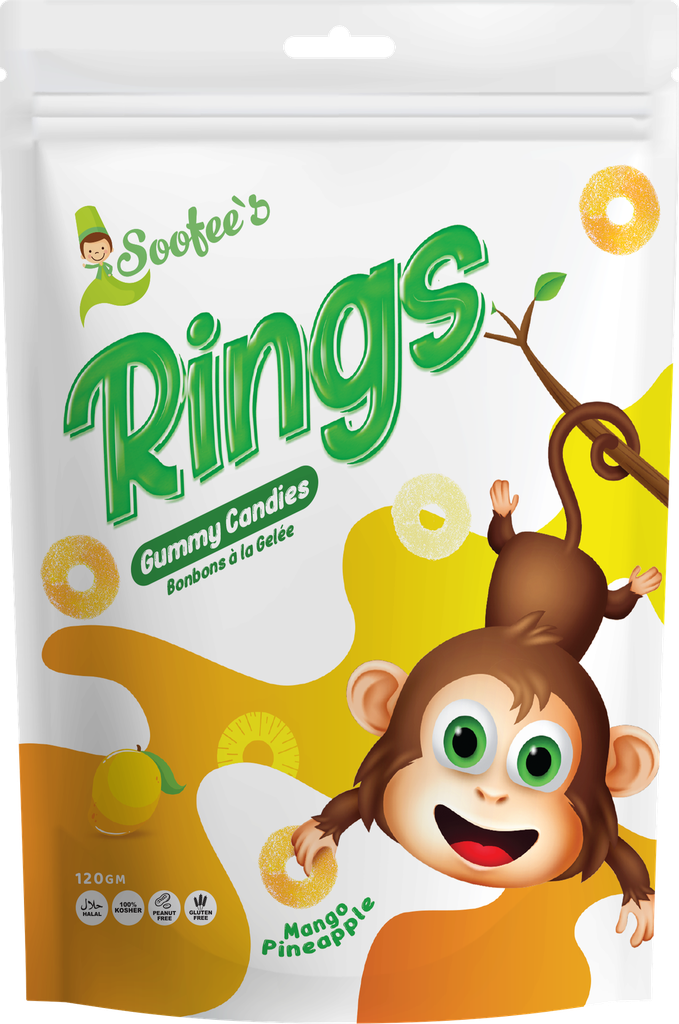 SOOFEE'S GUMMIES MANGO PINEAPPLE RINGS 120GMS