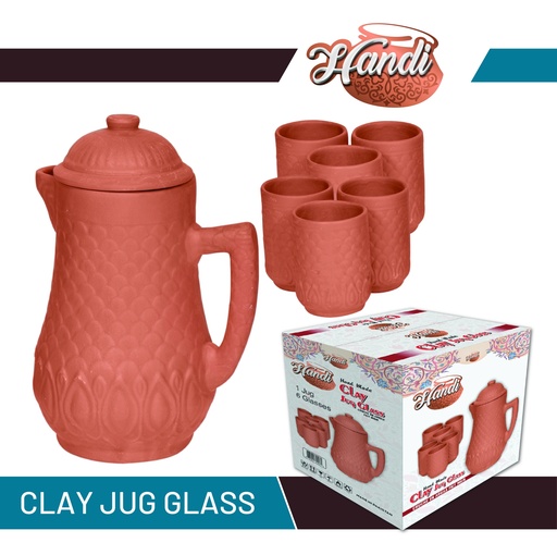 [UT-CLAY-JUGSET] HANDI UT CLAY JUG GLASS SET 1 JUG 6 GLASSES