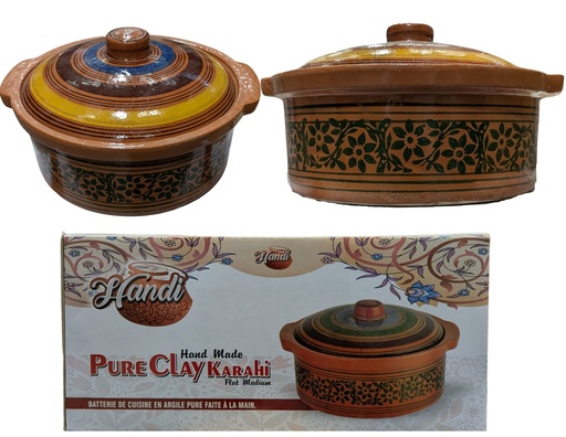 [UT-CLAY-KARAHIF-MED] HANDI UT CLAY HAND MADE PURE KARAHI FLAT MEDIUM