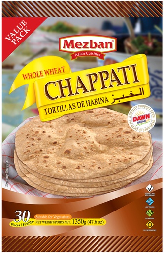 [DN-CHAP-30PC] FZ MEZBAN CHAPPATI W.WHEAT **BULK** 30PCS 1350GM